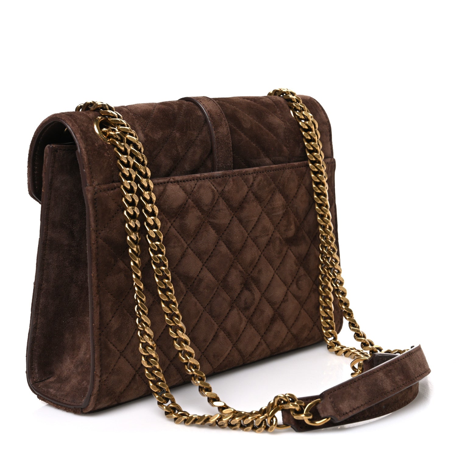 Saint Laurent Suede Mixed Matelasse Triquilt Medium Monogram Envelope Satchel Bark Brown 3 of 10