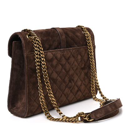 Saint Laurent Suede Mixed Matelasse Triquilt Medium Monogram Envelope Satchel Bark Brown 3 of 10