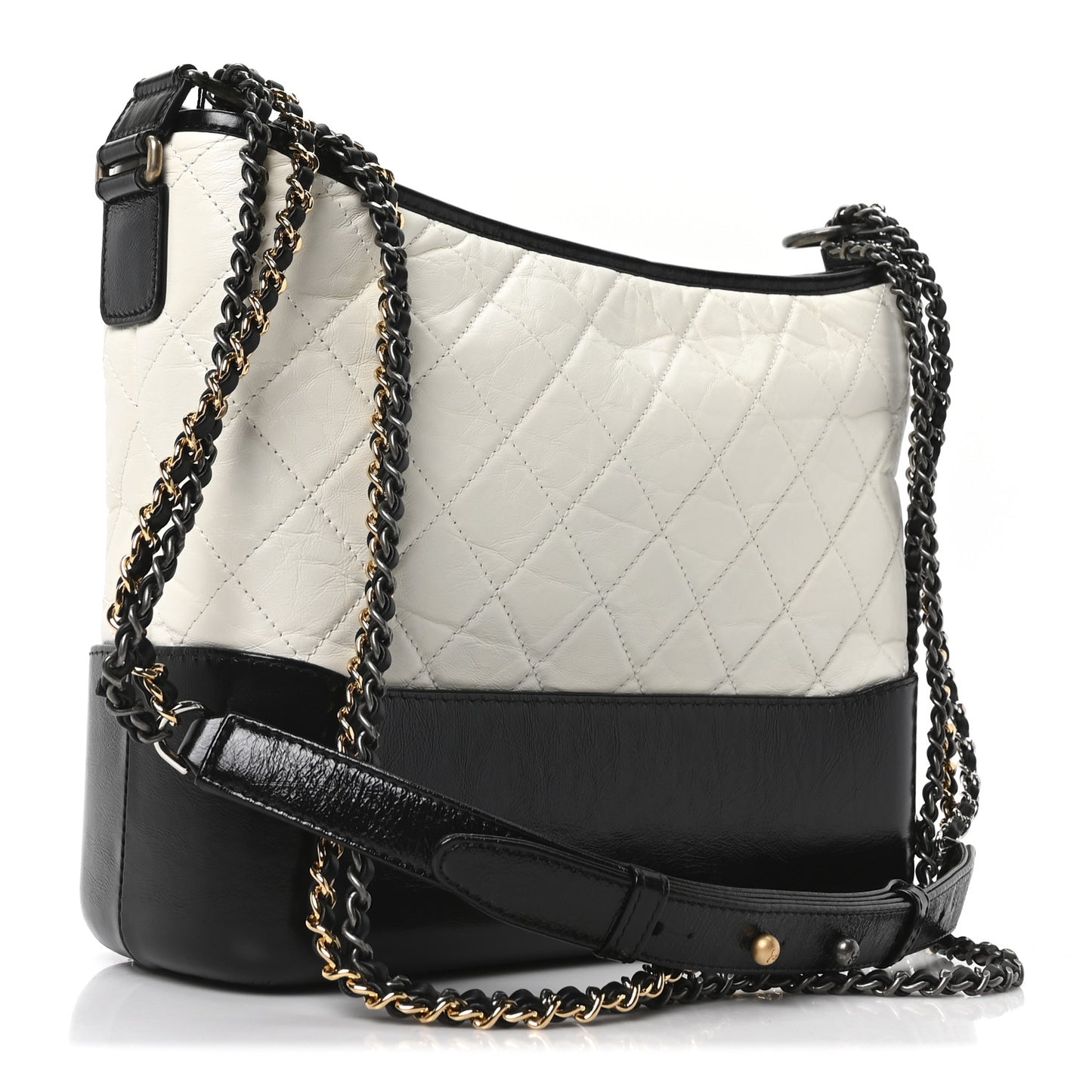 Aged Calfskin Quilted Medium Gabrielle Hobo Black White