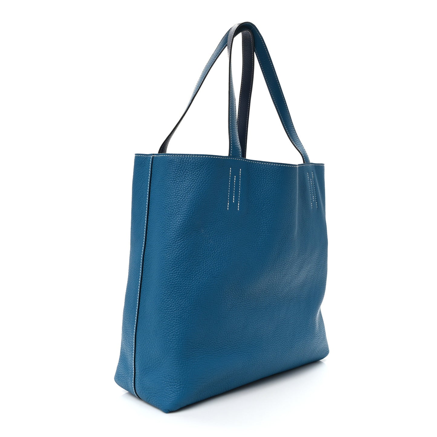 Taurillon Clemence Double Sens 36 Reversible Tote Deep Bleu Vert Bosphere