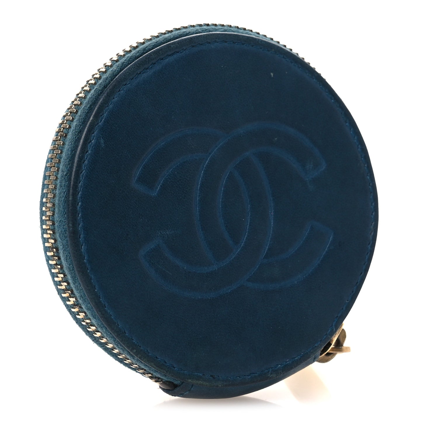 Lambskin Round Camellia CC Coin Purse Navy
