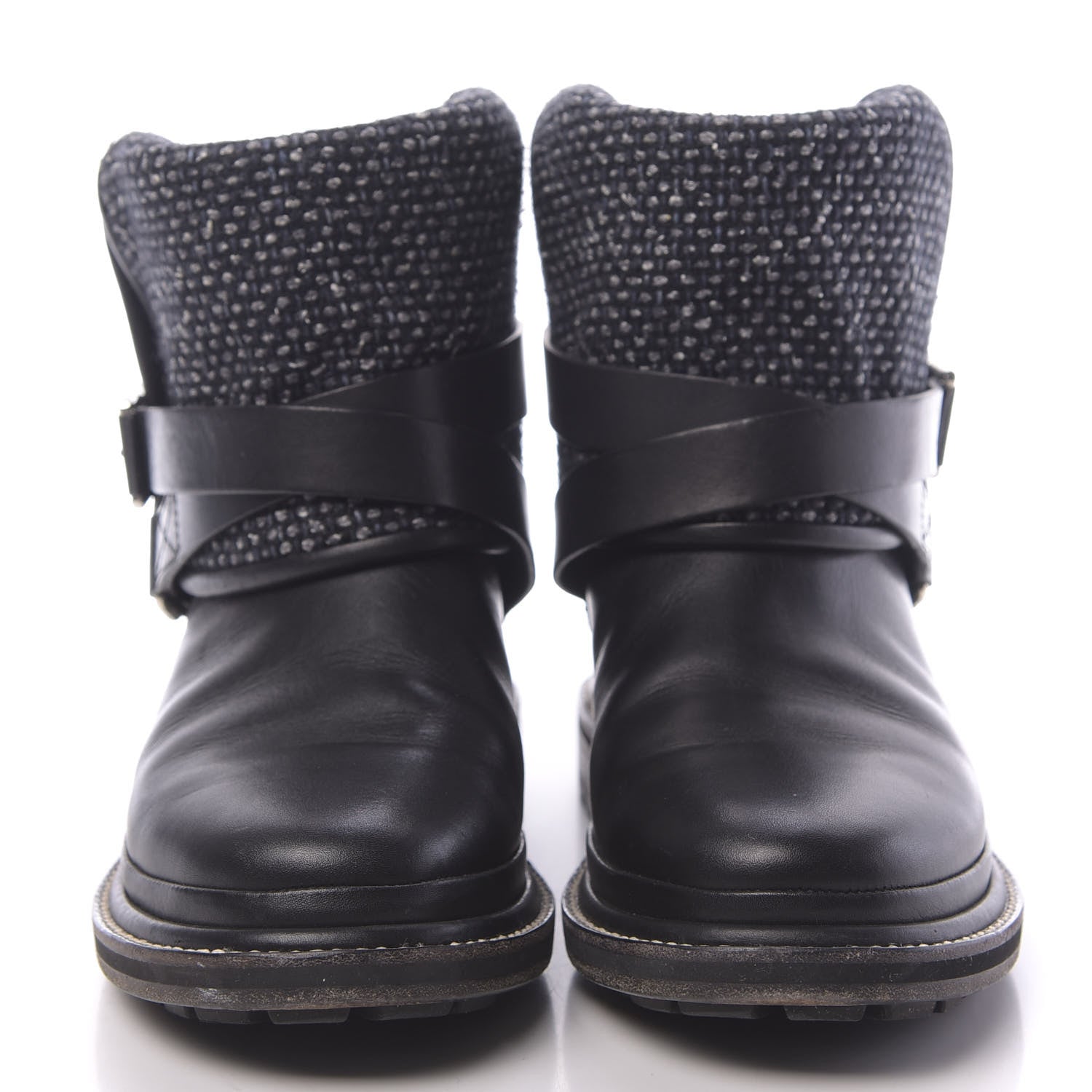 Chanel Tweed Calfskin CC Short Boots 36.5 Grey Navy Black 2 of 8