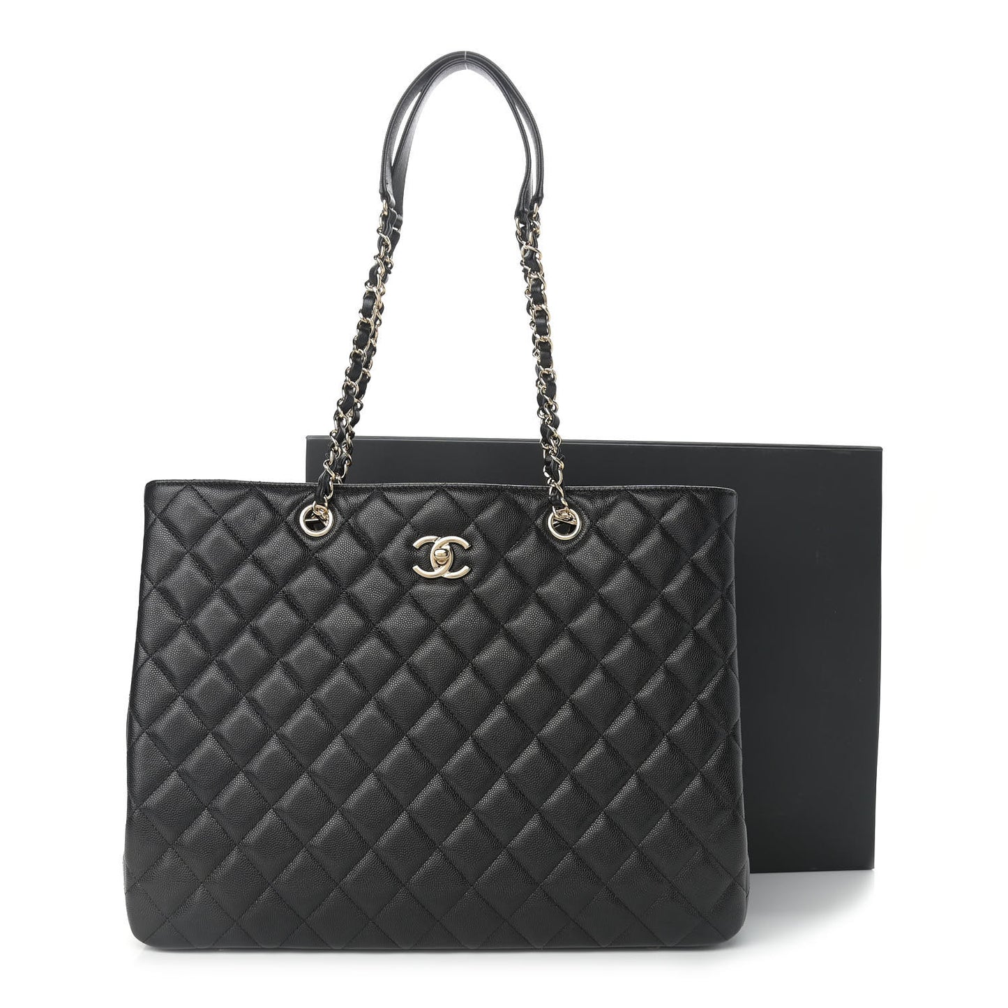 Caviar Quilted Large Shopping Tote Black