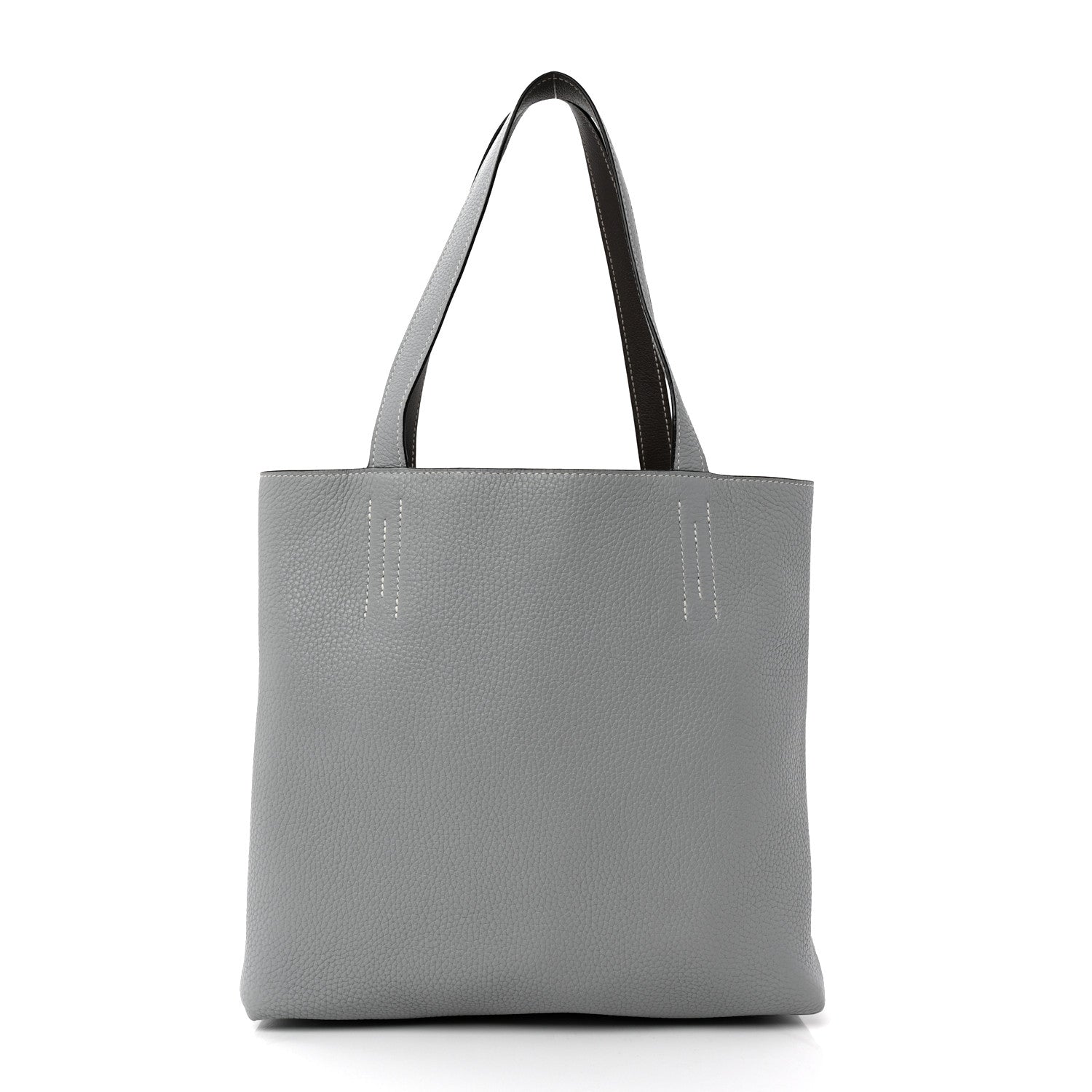 Hermes Taurillon Clemence Evercolor Double Sens 28 Reversible Tote  Etain Bleu Glacier 3 of 16