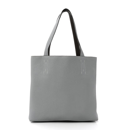 Hermes Taurillon Clemence Evercolor Double Sens 28 Reversible Tote  Etain Bleu Glacier 3 of 16