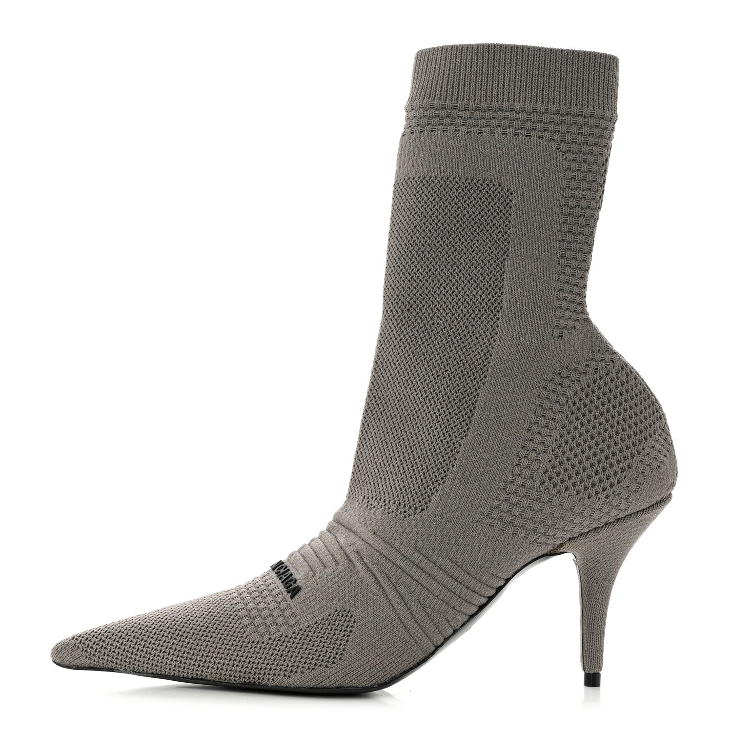 Balenciaga Textured Recycled Knit Logo Extreme Pointed Toe Knife 2.0 Booties 37.5 Taupe 1 of 7
