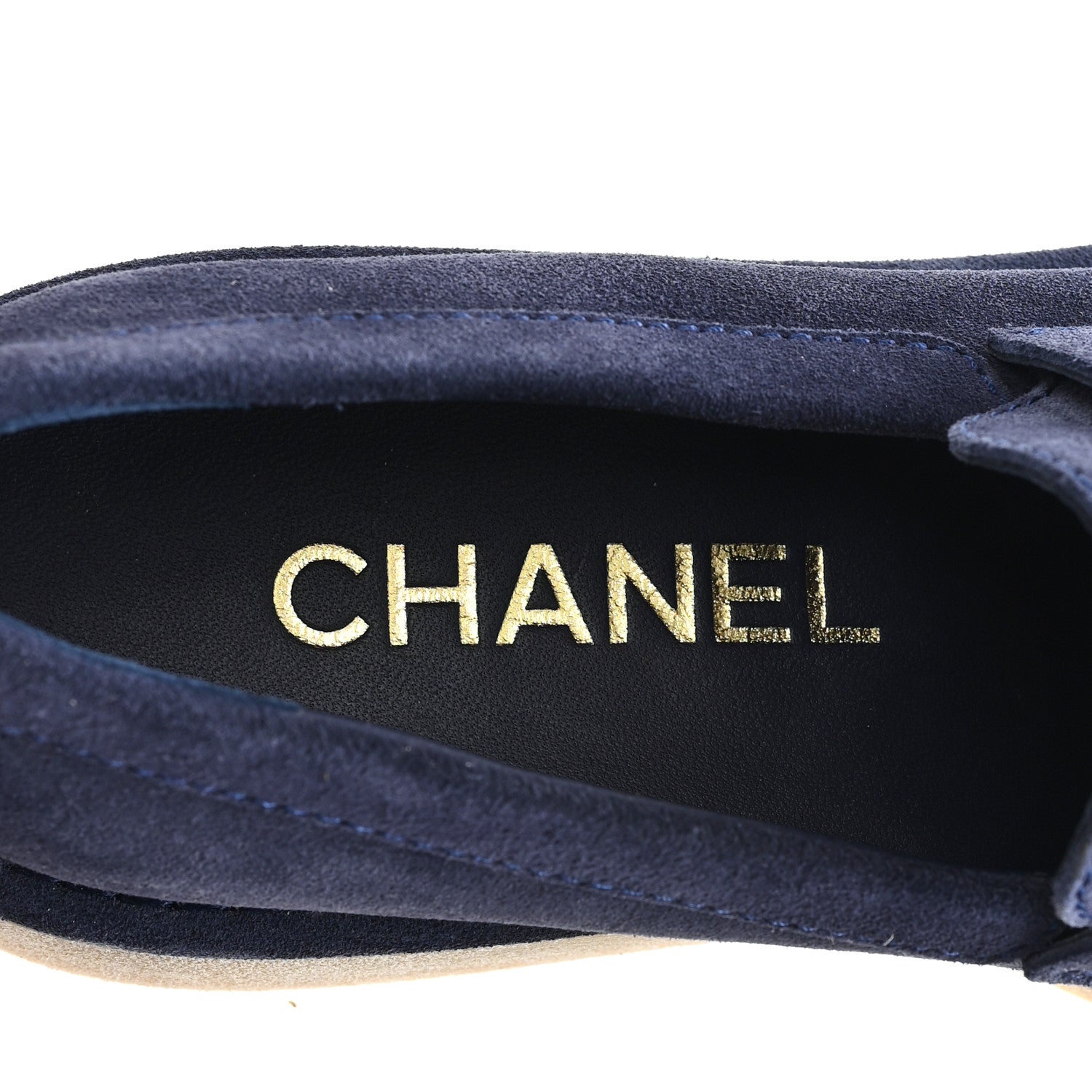 Chanel Suede Calfskin Pearl CC Moccasin Loafers 37 Navy 1767205