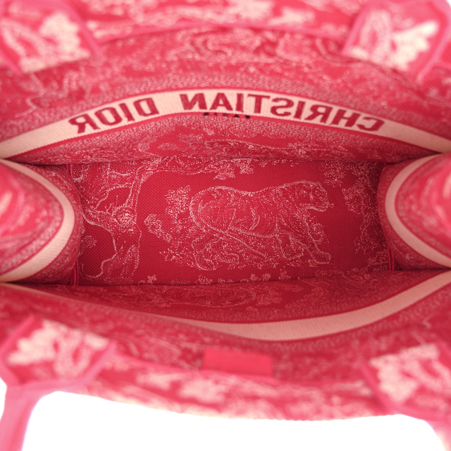 Canvas Embroidered Medium Dioriviera Toile De Jouy Book Tote Raspberry