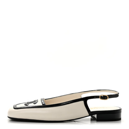 Chanel Lambskin Patent Calfskin CC Slingback Sandals 37 White Black 1 of 11