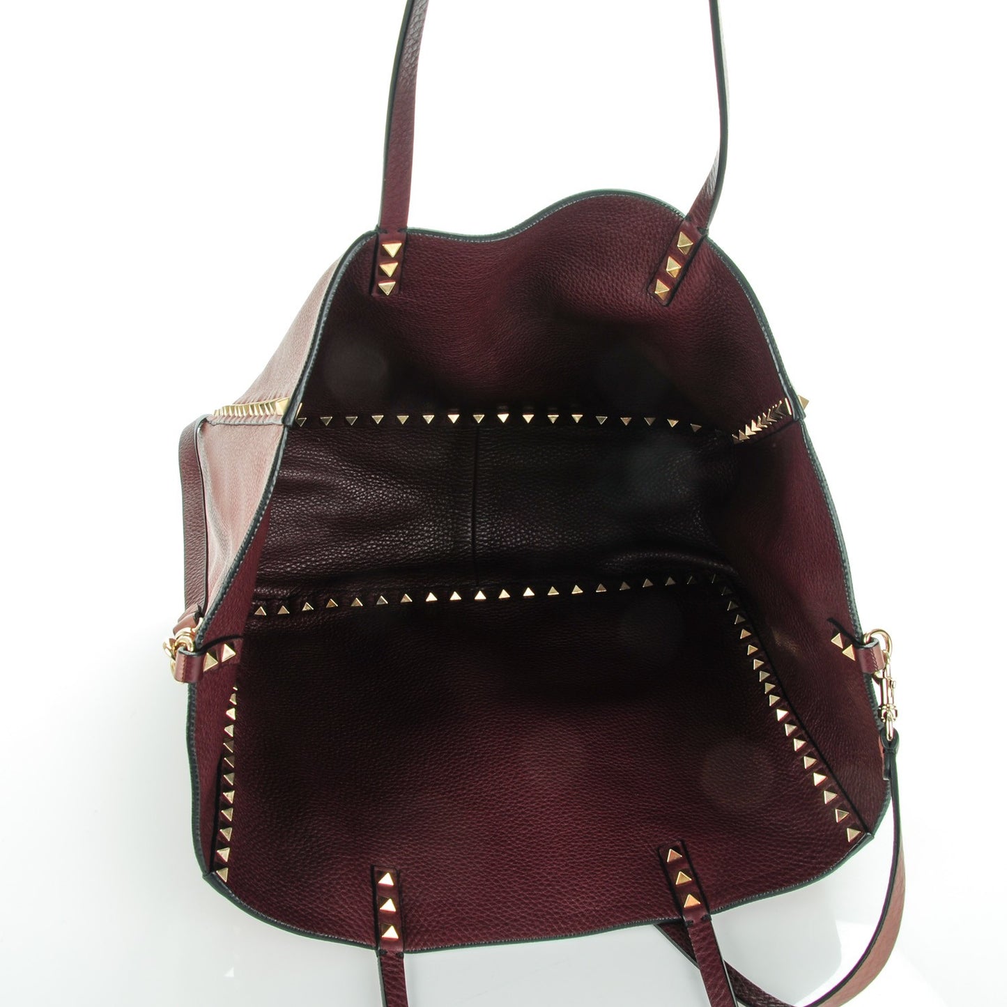 Pebbled Calfskin Medium Rockstud Reversible Tote Rubin Blush