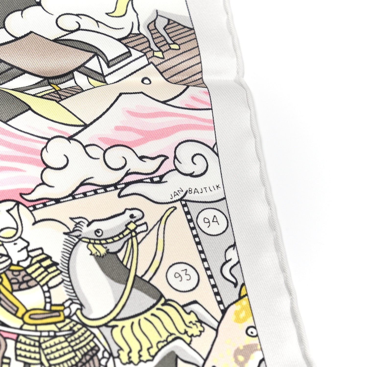 Hermes Silk L'Epopee D'Hermes Detail Scarf 70 Gris Jaune Rose 5 of 5