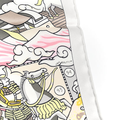 Hermes Silk L'Epopee D'Hermes Detail Scarf 70 Gris Jaune Rose 5 of 5