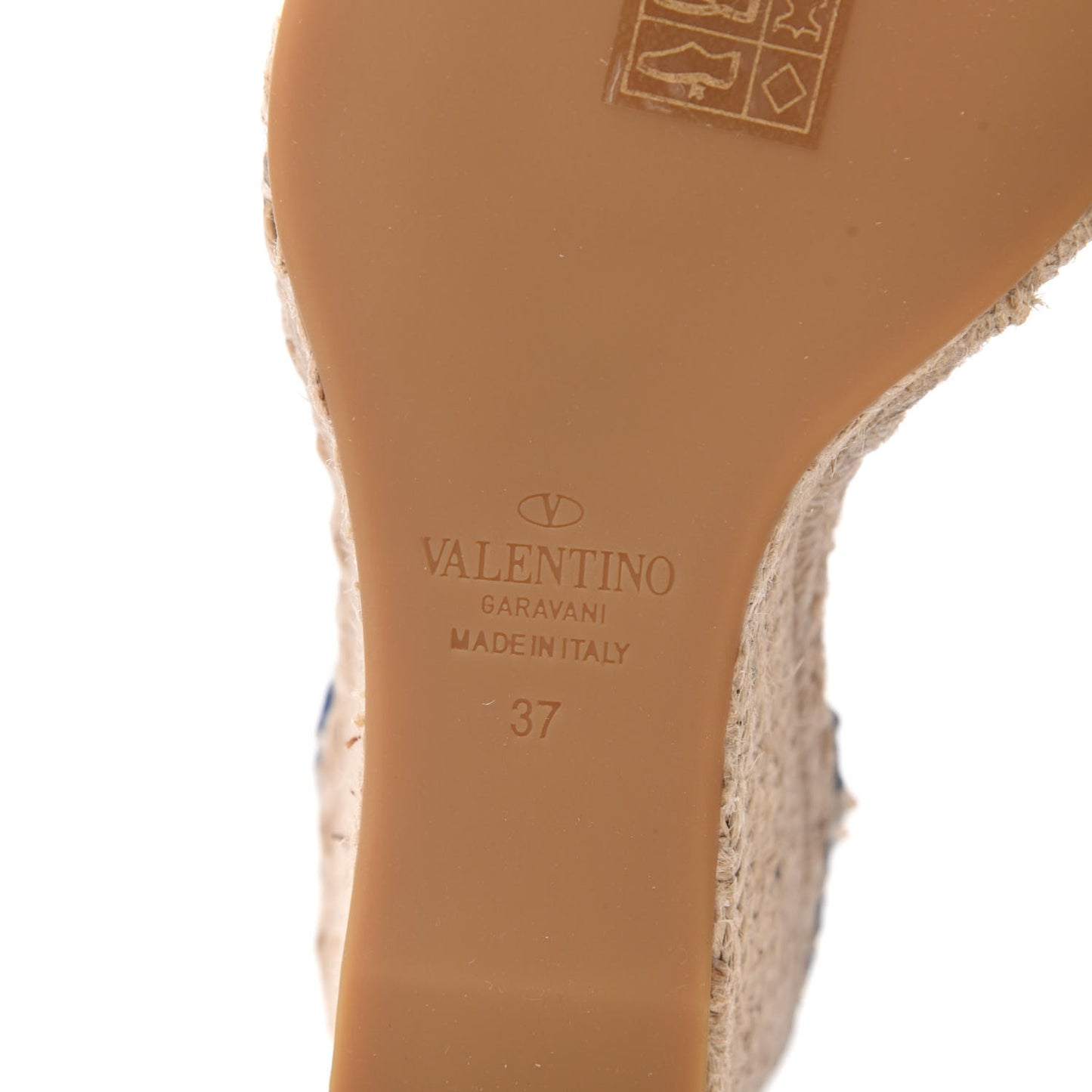 Grained Calfskin Rockstud Ankle Strap Espadrille 15/105mm Wedge Sandals 37 Blu Delft Natural