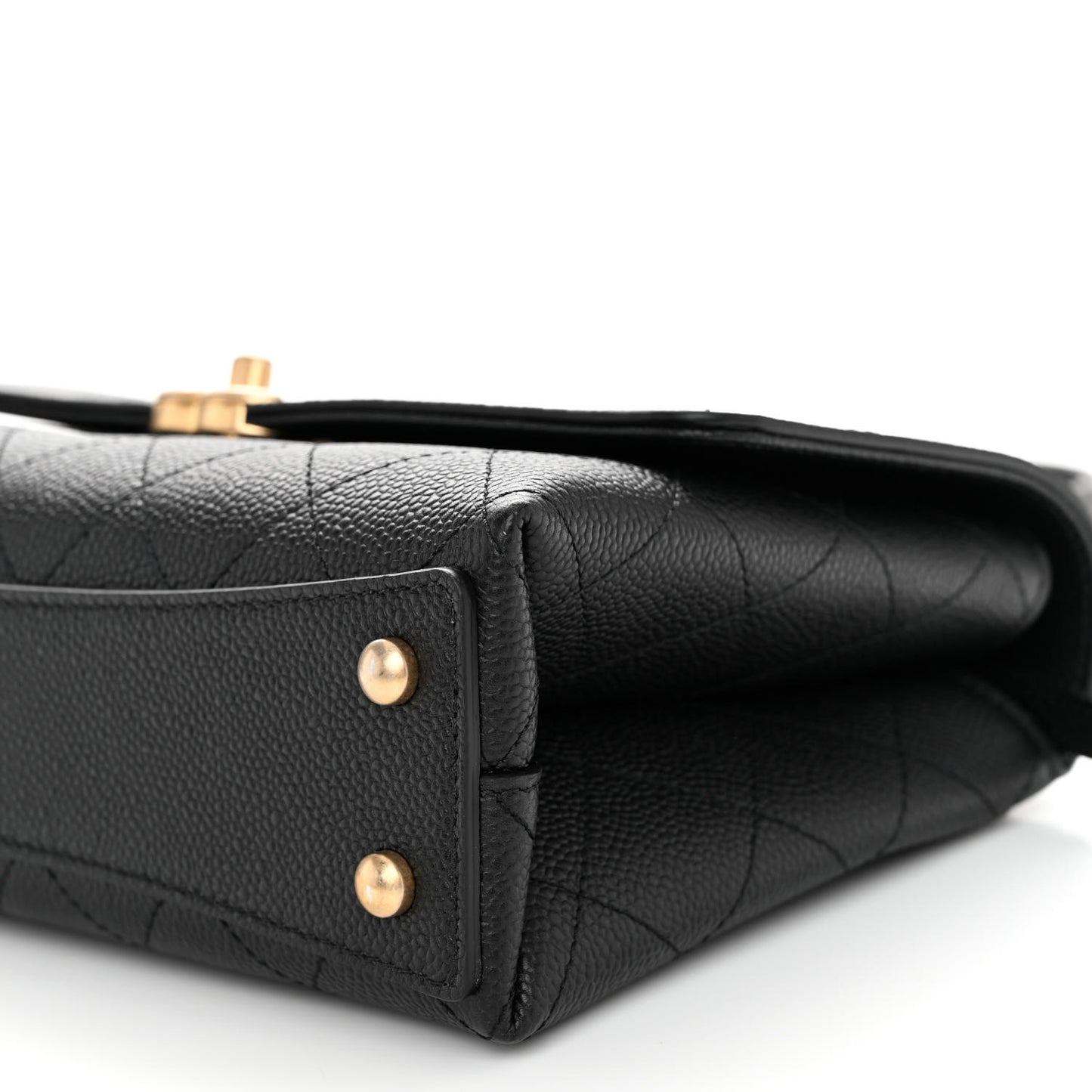 Grained Calfskin Small Stitched Flap Black