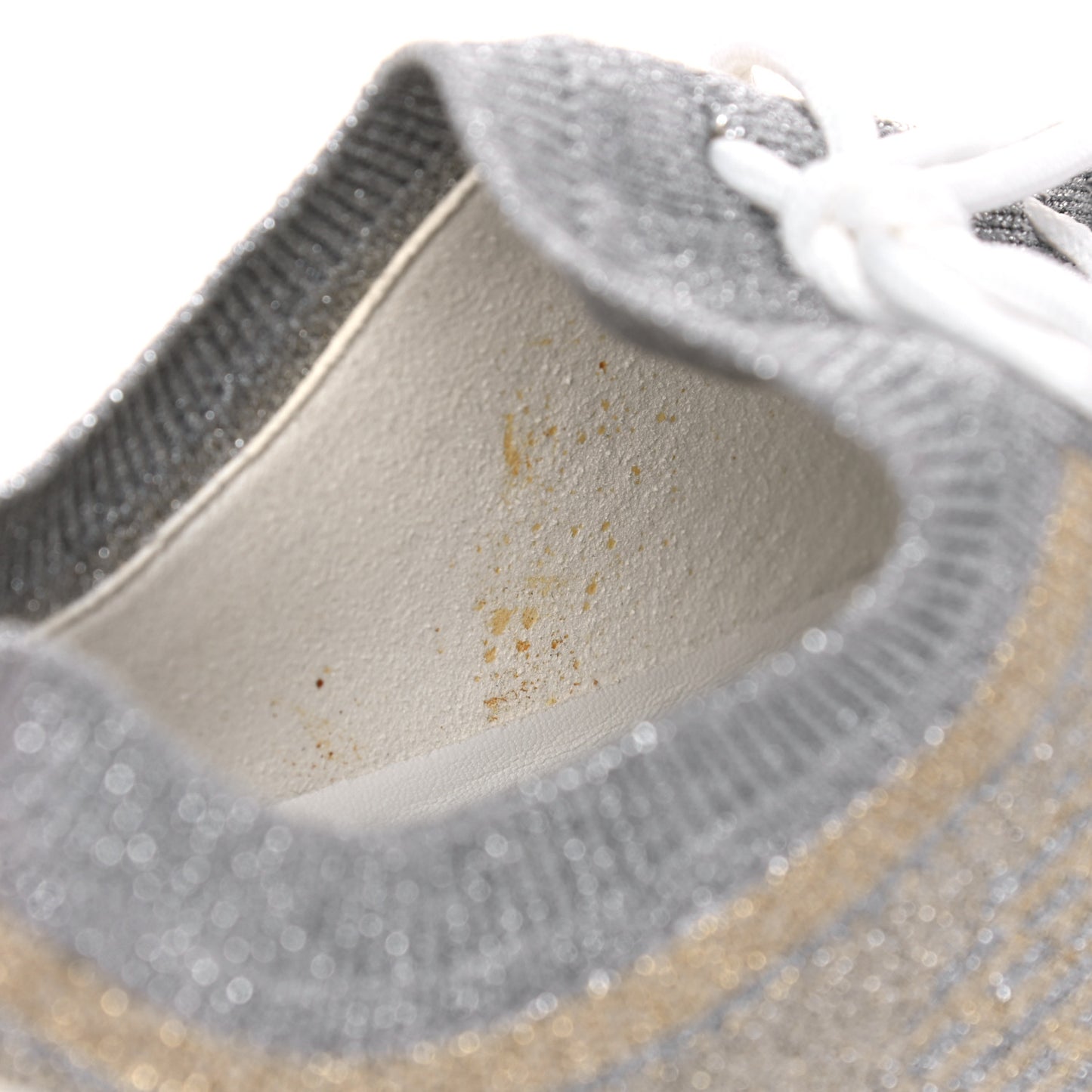 Metallic Knit Calfskin Suede Goatskin Bi-Color Womens Addict Sneakers 38 Multicolor Gris Argent