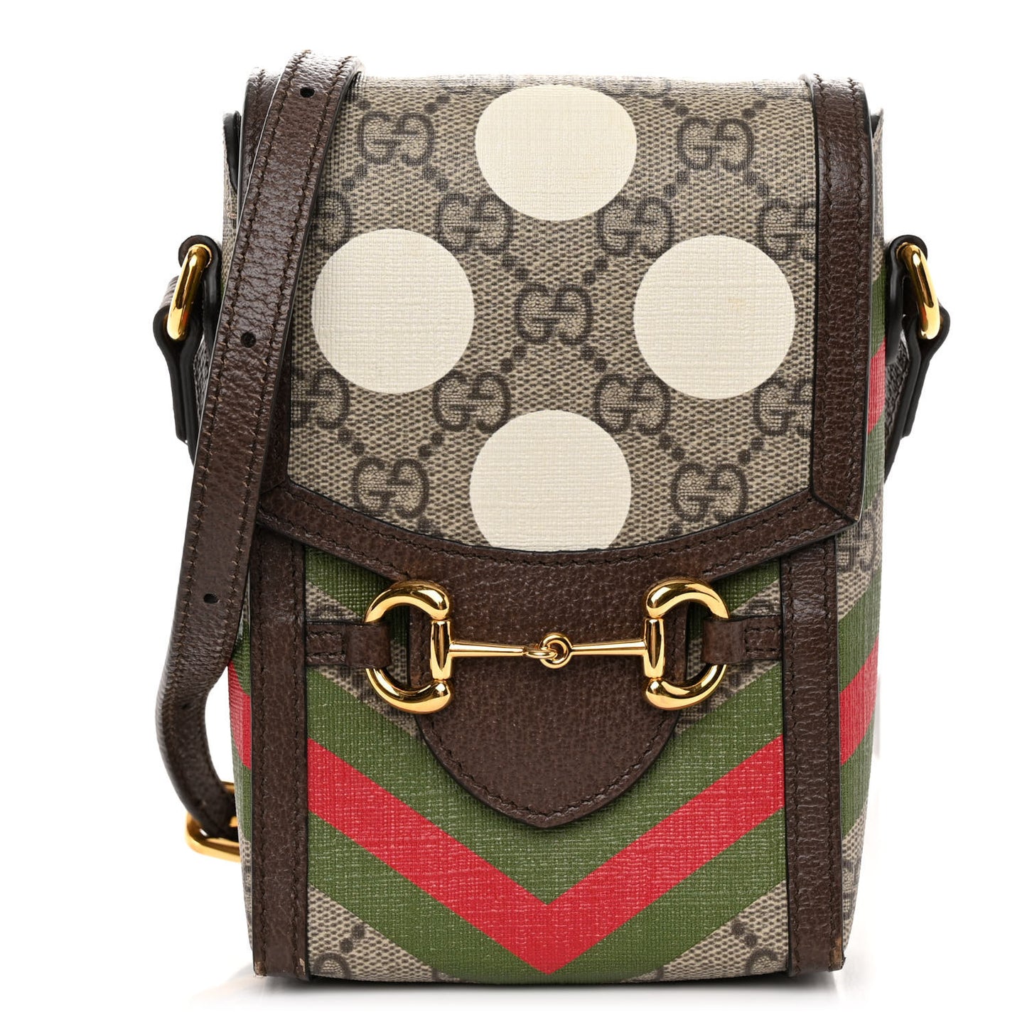 GG Supreme Monogram Textured Dollar Calfskin Geometric Print Mini Horsebit 1955 Crossbody Bag Beige Multicolor New Acero