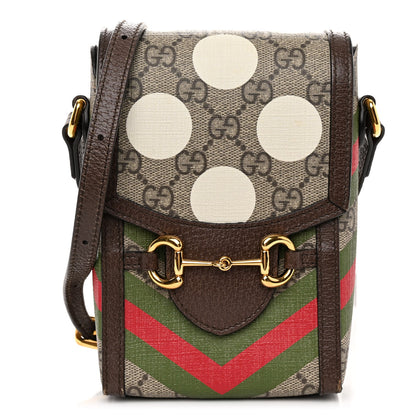Gucci GG Supreme Monogram Textured Dollar Calfskin Geometric Print Mini Horsebit 1955 Crossbody Bag Beige Multicolor New Acero 1 of 10