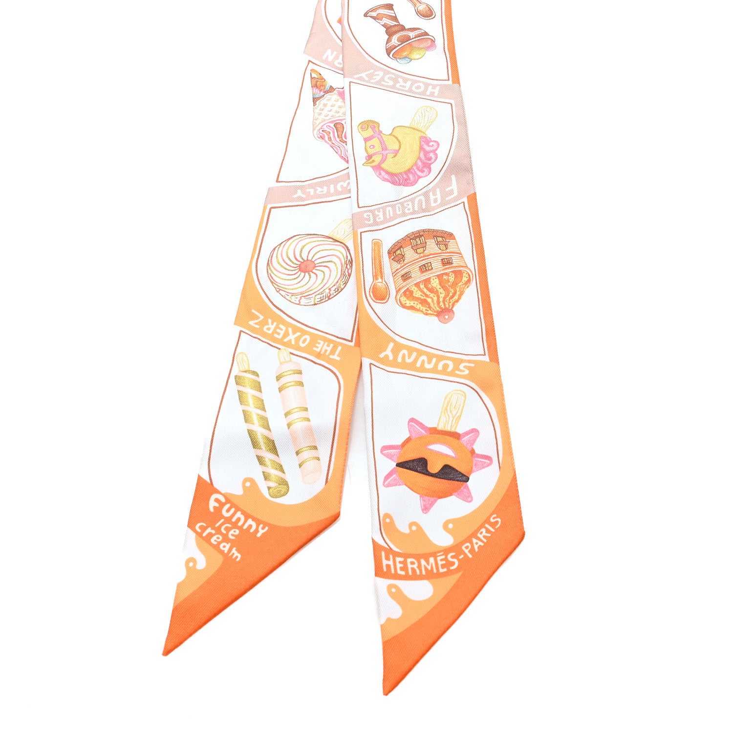 Hermes Silk Funny Ice Cream Twilly Orange Creme Beige 2 of 4