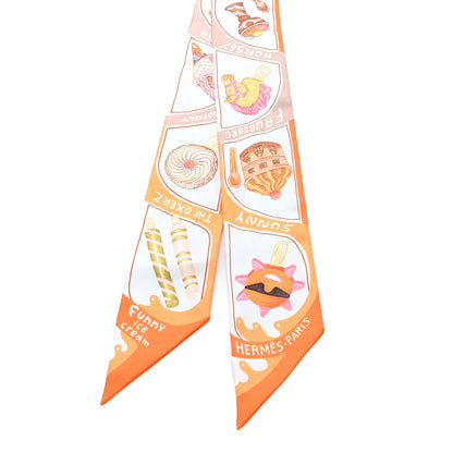Hermes Silk Funny Ice Cream Twilly Orange Creme Beige 2 of 4