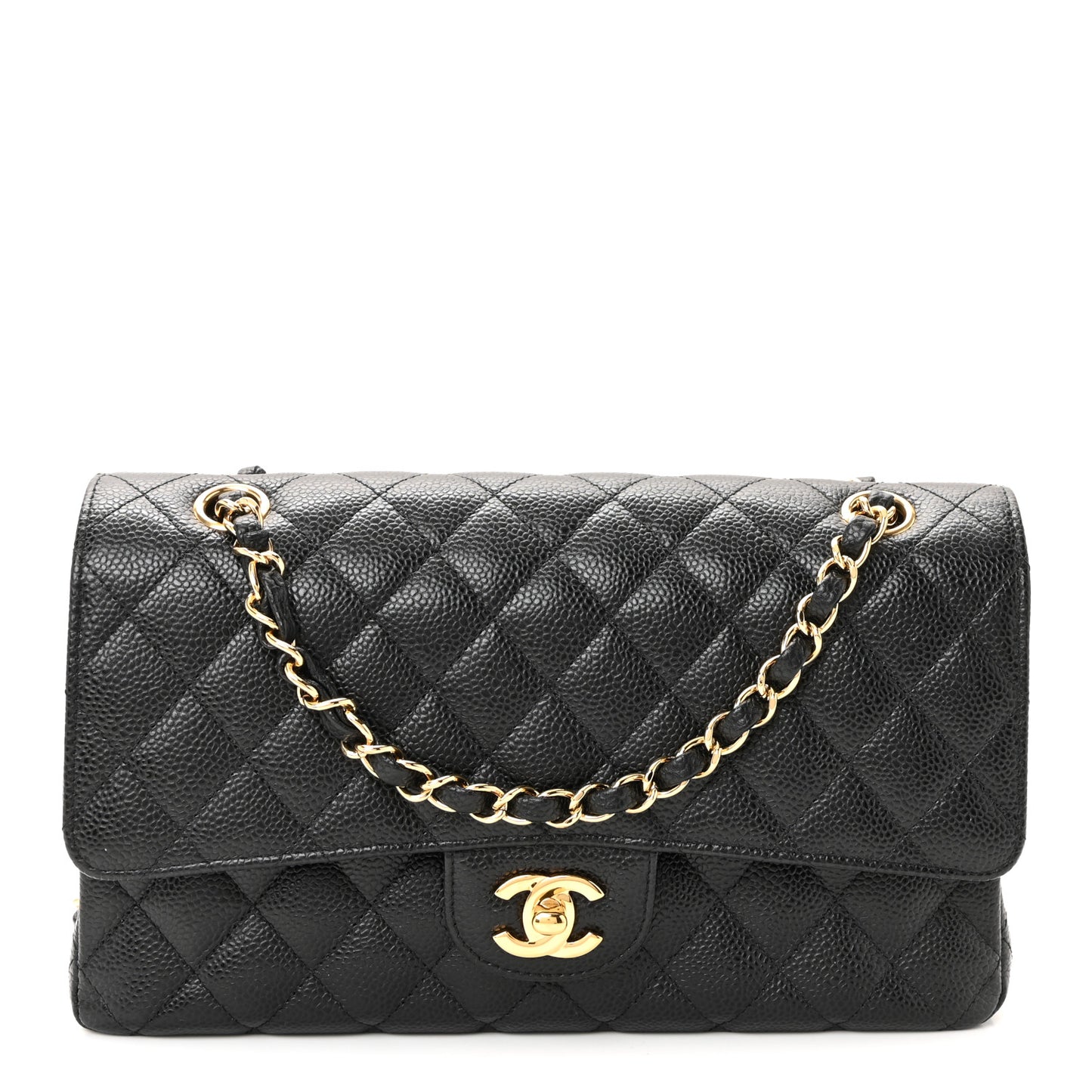 Caviar Quilted Medium Double Flap Black