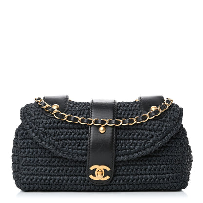Chanel Straw Raffia Shoulder Bag Black 1 of 4