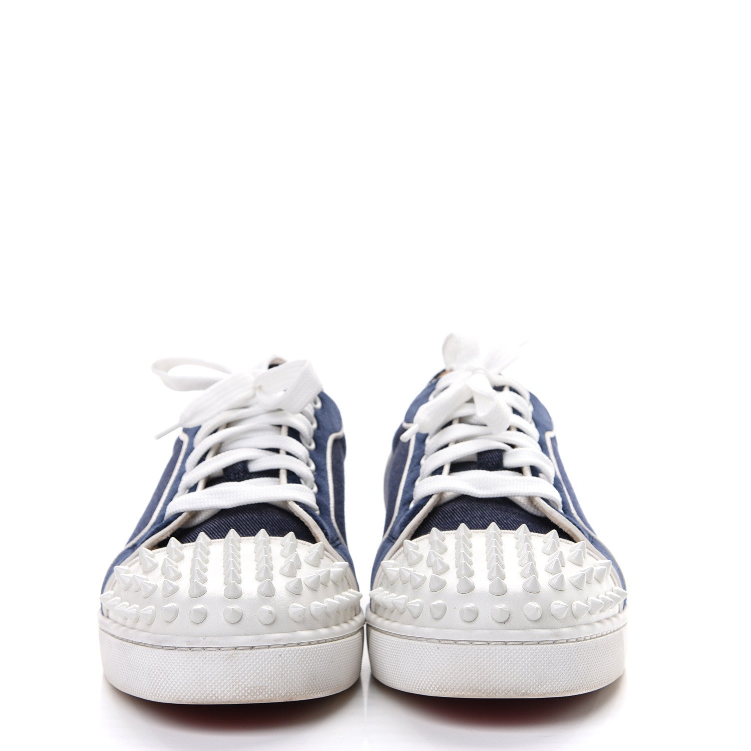 Christian Louboutin Denim Velours Spikes Vieira Flat Sneaker 41 Navy Latte 2 of 12