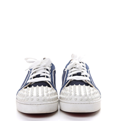 Christian Louboutin Denim Velours Spikes Vieira Flat Sneaker 41 Navy Latte 2 of 12