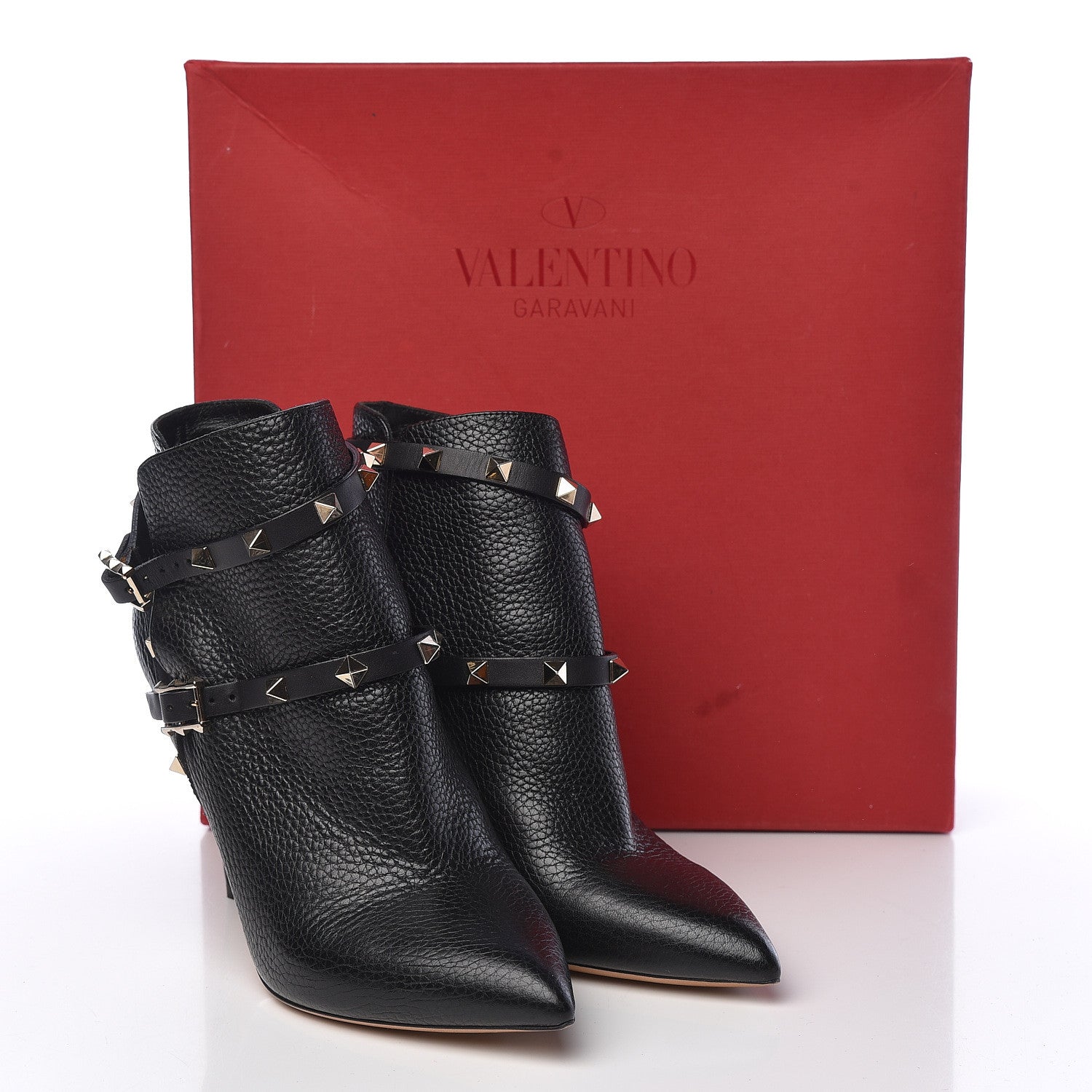 Valentino Garavani Pebbled Calfskin Rockstud Double Buckle 100mm Ankle Boots 38 Black 10 of 10