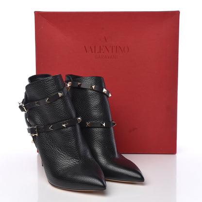 Valentino Garavani Pebbled Calfskin Rockstud Double Buckle 100mm Ankle Boots 38 Black 10 of 10