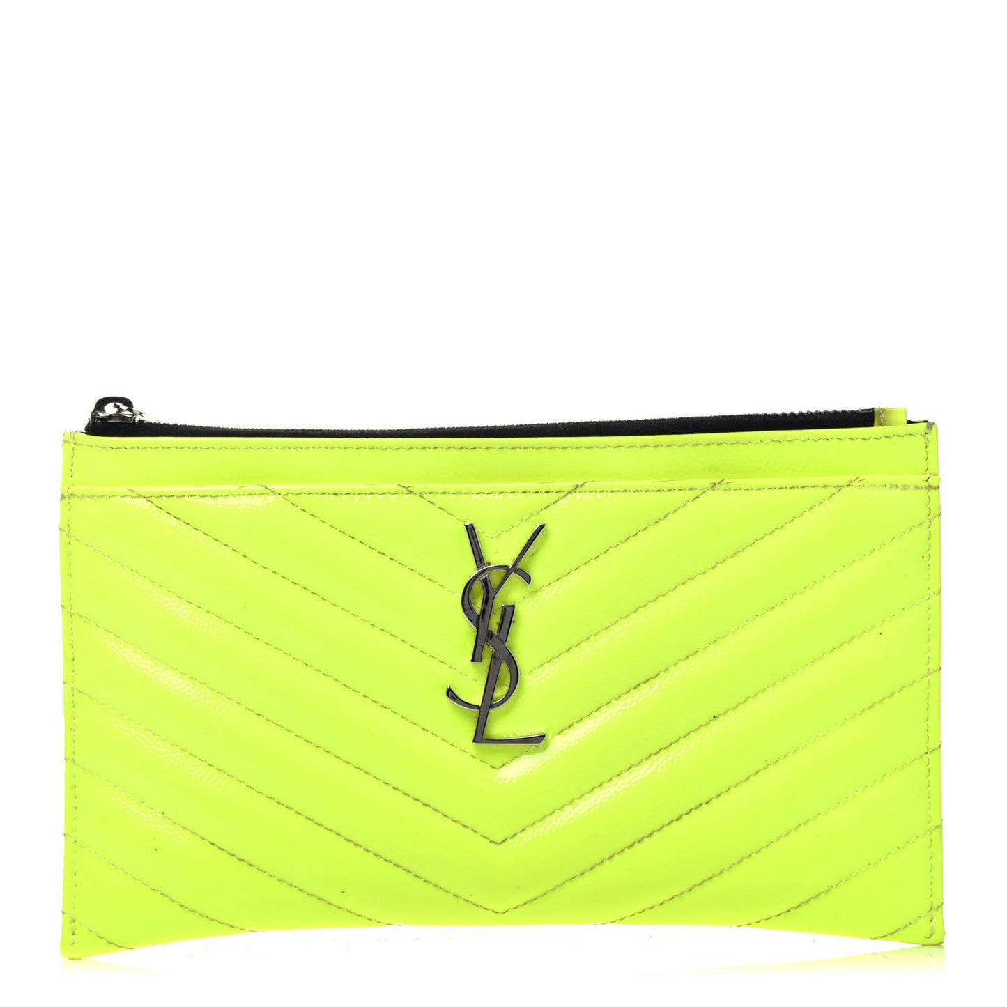 Patent Grain De Poudre Matelasse Chevron Monogram Bill Pouch Neon Yellow