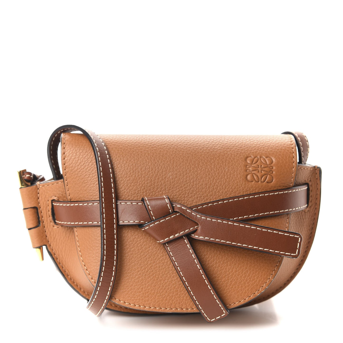 Grained Calfskin Mini Gate Crossbody Bag Caramel Pecan