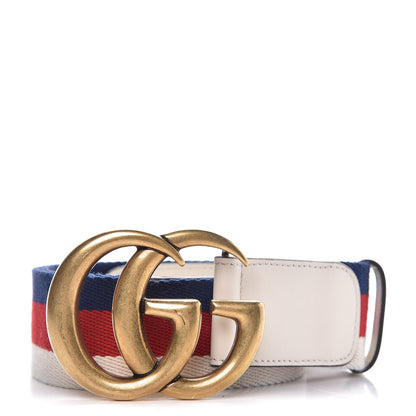 Gucci Nylon Calfskin Sylvie Web Double G 40mm Belt 80 32 Mystic White Hibiscus Red Maritime 1 of 8