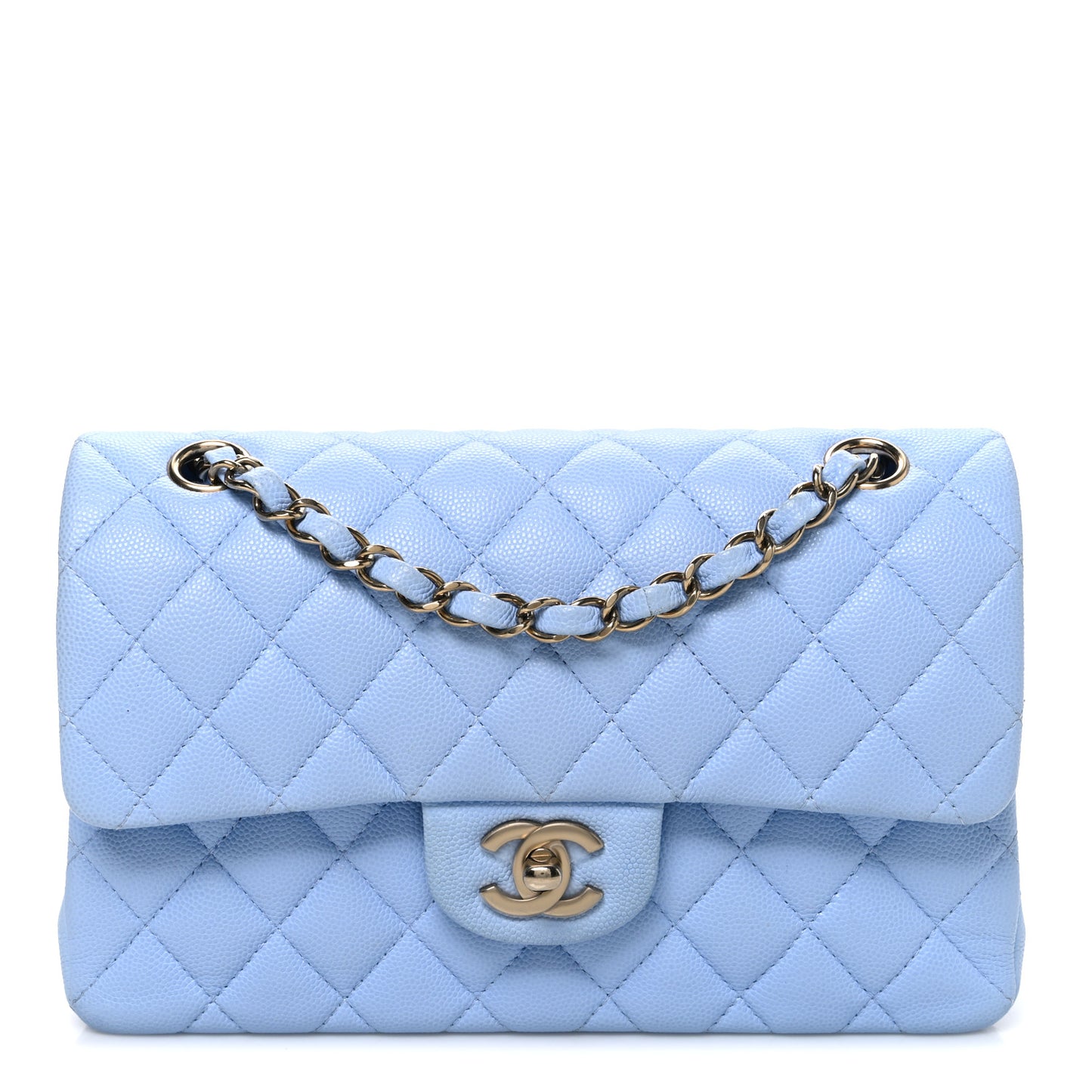 Caviar Quilted Small Double Flap Light Blue