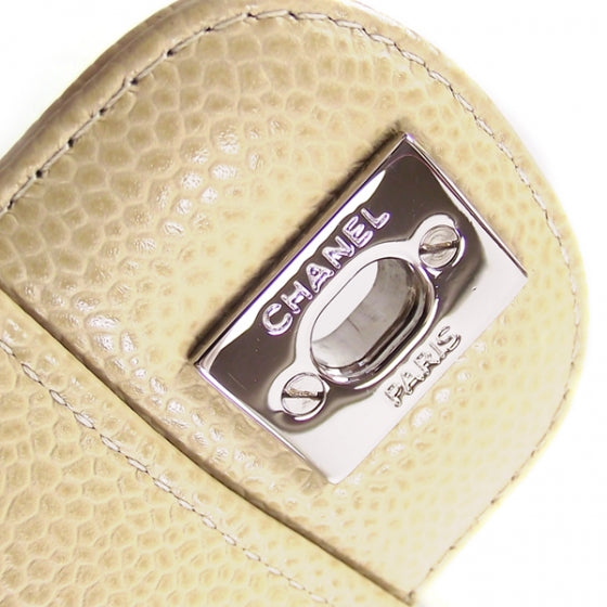 Caviar Quilted Medium Double Flap Beige