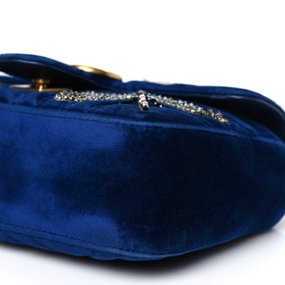 Gucci Velvet Matelasse Embroidered Mini GG Marmont Shoulder Bag Cobalt Blue 10 of 10