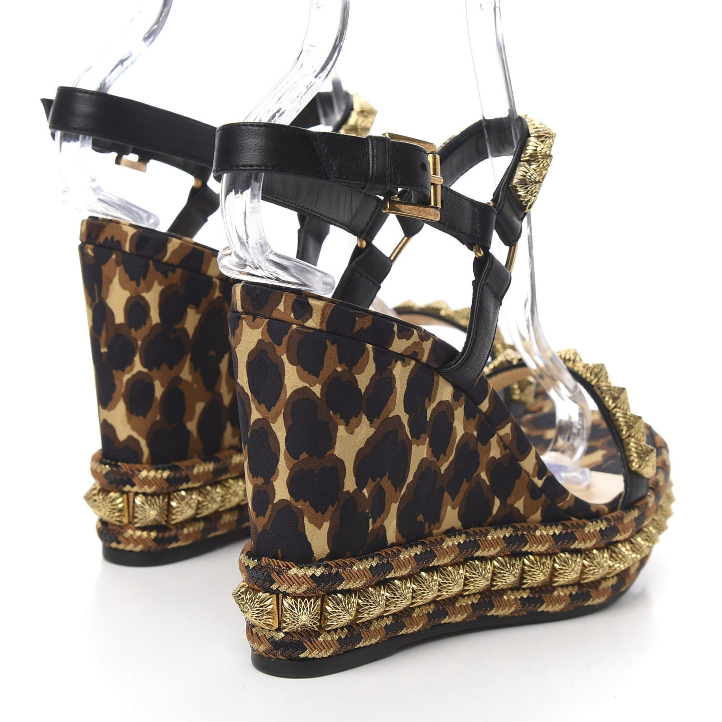 Nappa Silk Leopard Pira Ryad 110 Wedge Sandals 38 Black Marron
