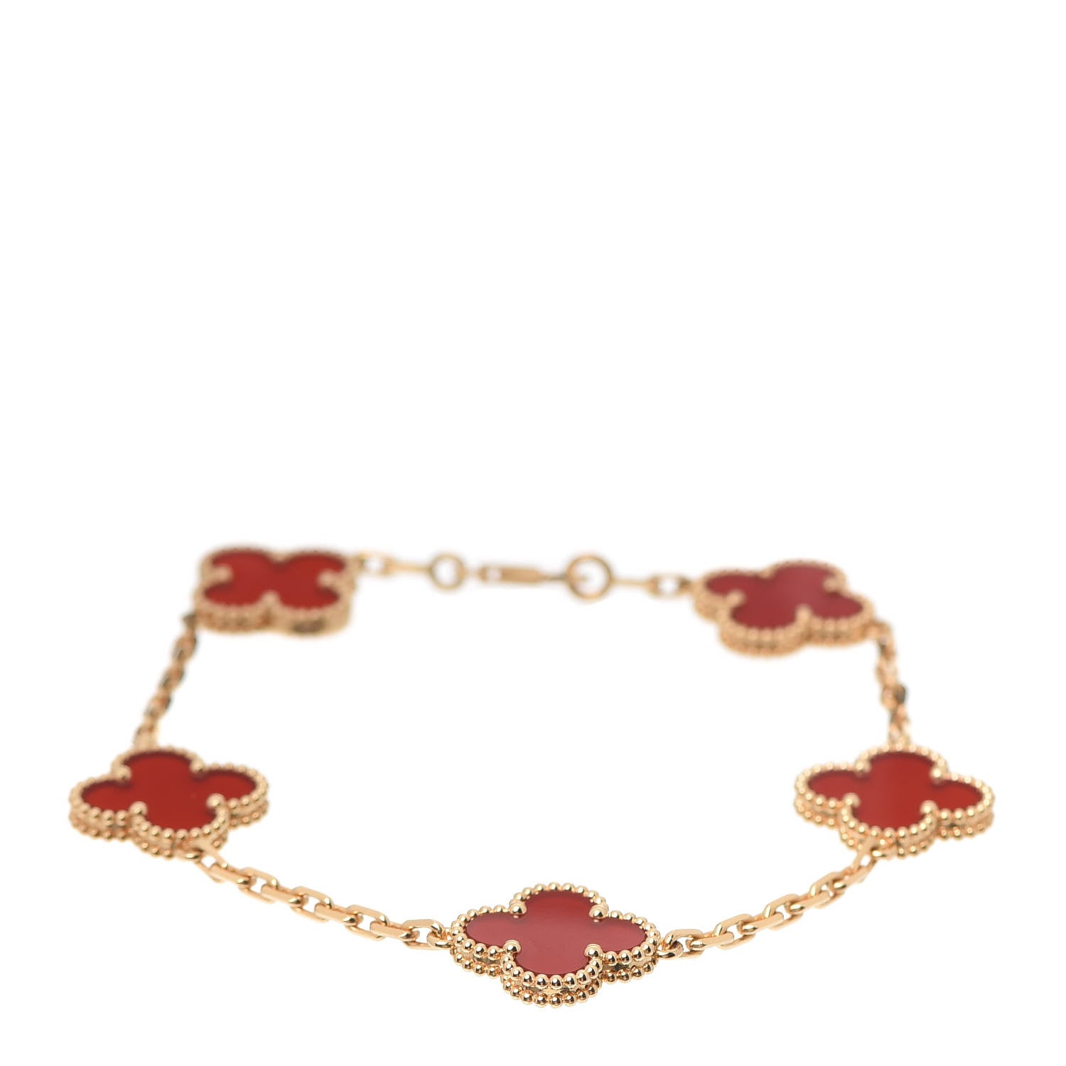 Van Cleef & Arpels 18K Yellow Gold Carnelian 5 Motifs Vintage Alhambra Bracelet 1 of 7