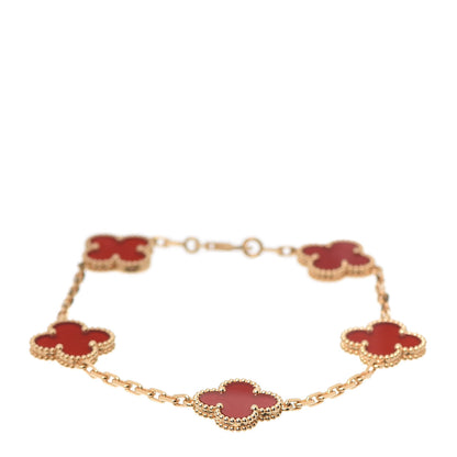 Van Cleef & Arpels 18K Yellow Gold Carnelian 5 Motifs Vintage Alhambra Bracelet 1 of 7