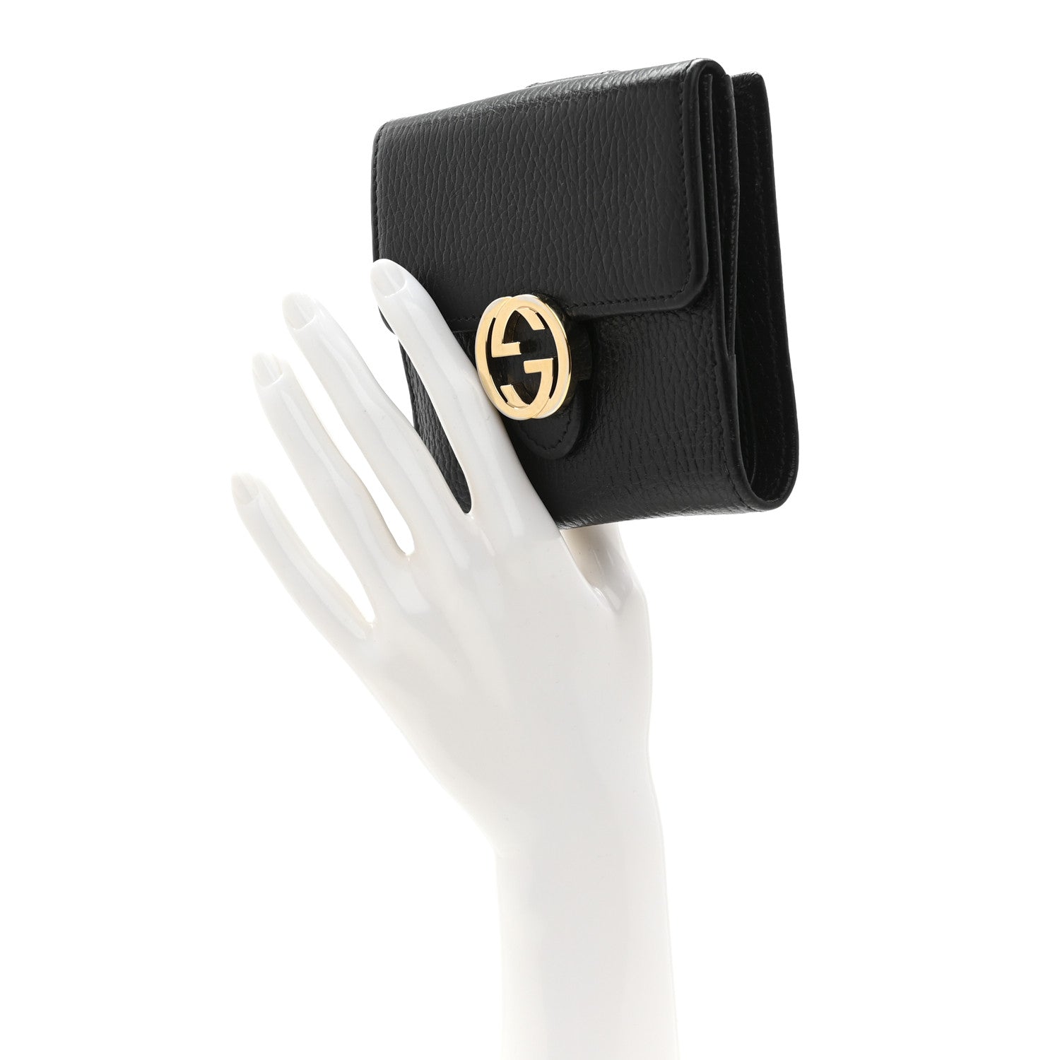 Gucci Dollar Calfskin Interlocking G French Wallet Black 2 of 7