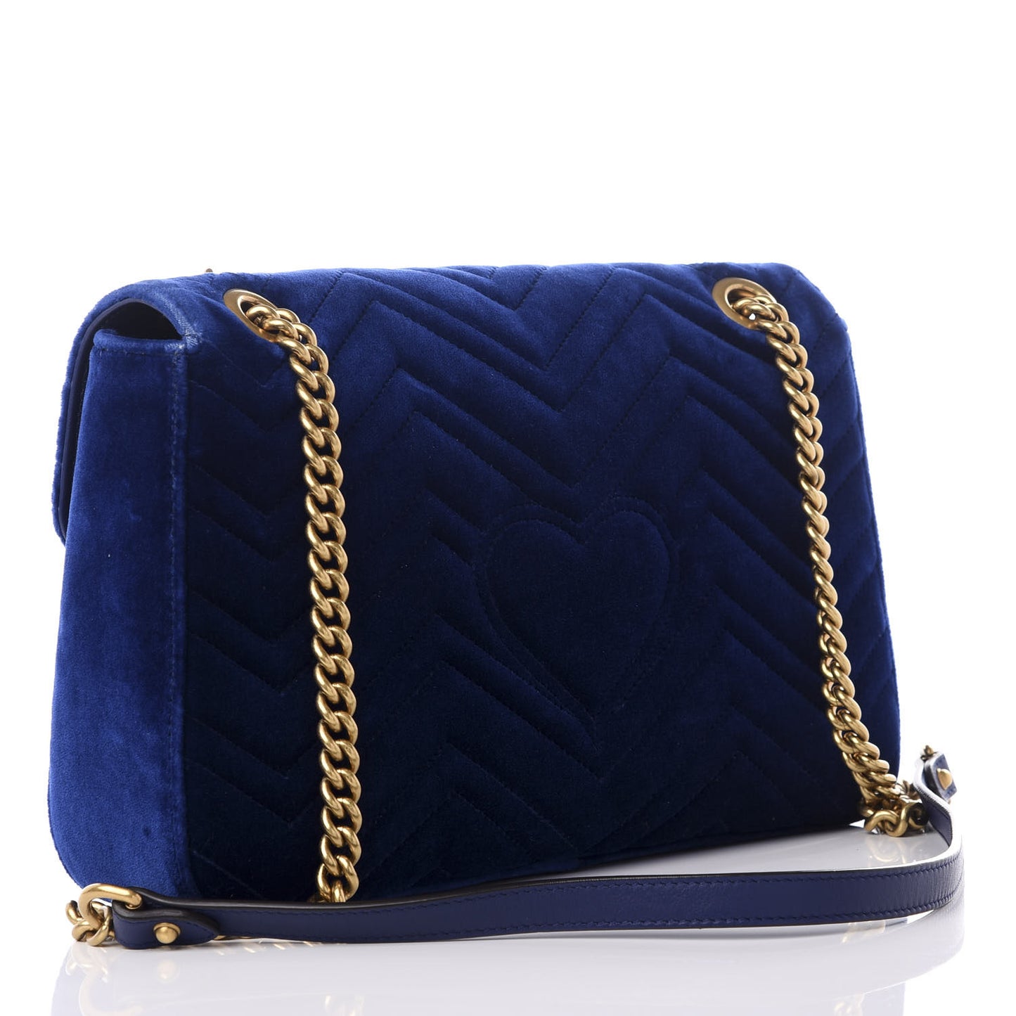 Velvet Matelasse Modern Embroidered Medium GG Marmont Shoulder Bag Cobalt