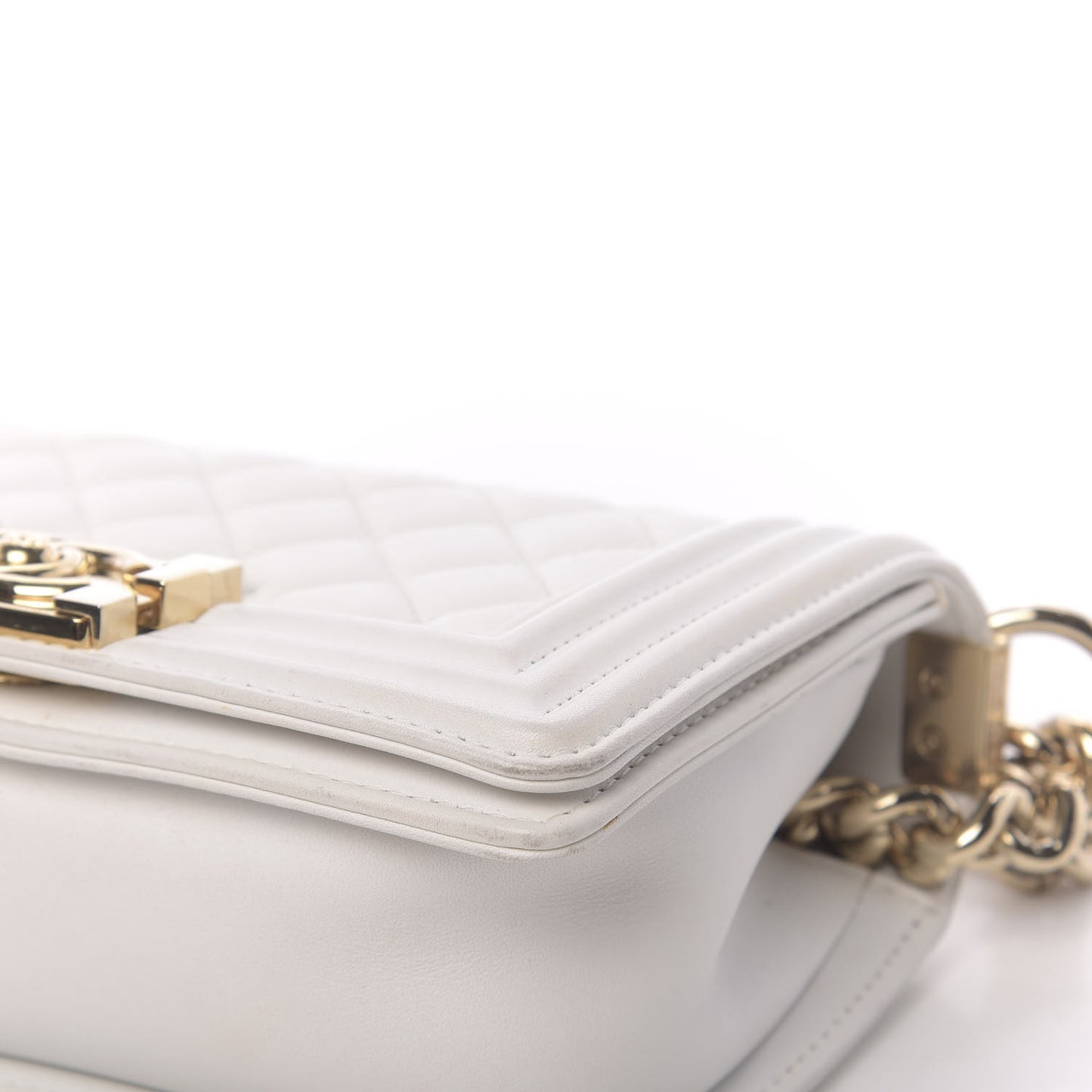 Calfskin Quilted Small Boy Flap White