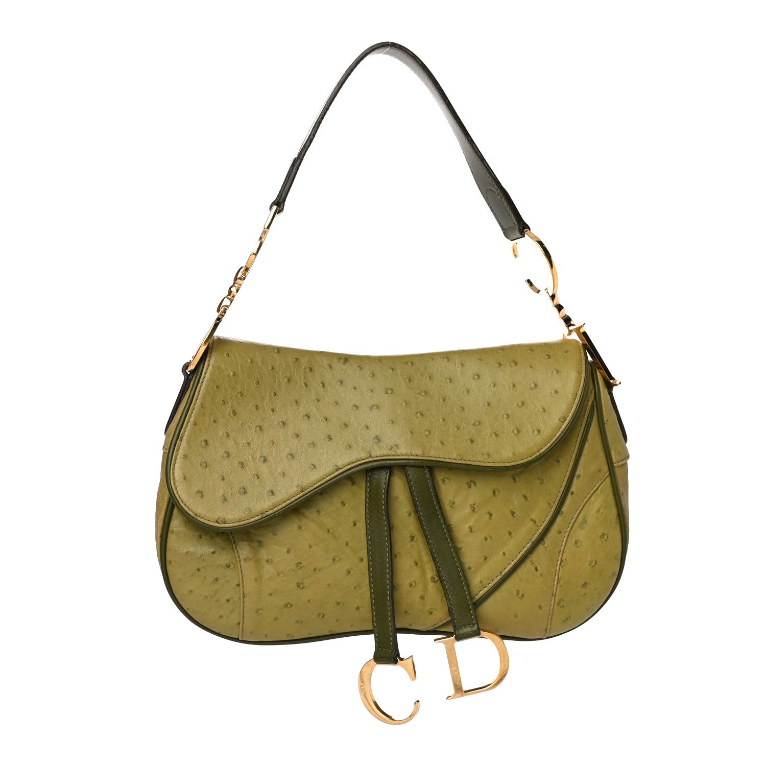 Christian Dior Ostrich Double Saddle Bag Green 1 of 11
