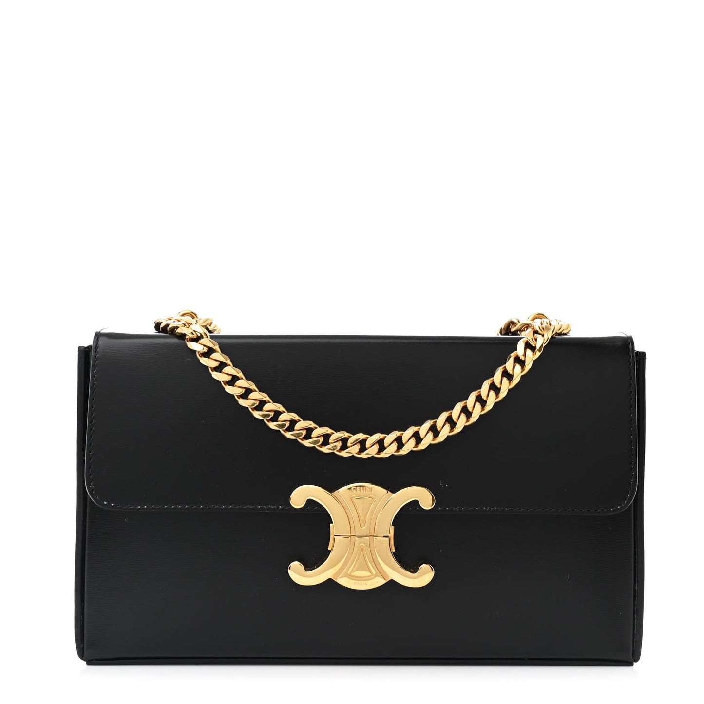 Shiny Calfskin Triomphe Chain Box Bag Black