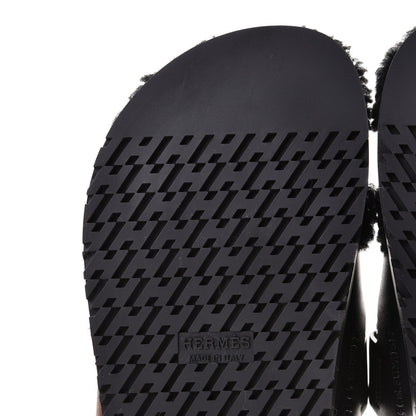 Hermes Calfskin Woolskin Womens Chypre Sandals 36 Black 9 of 12