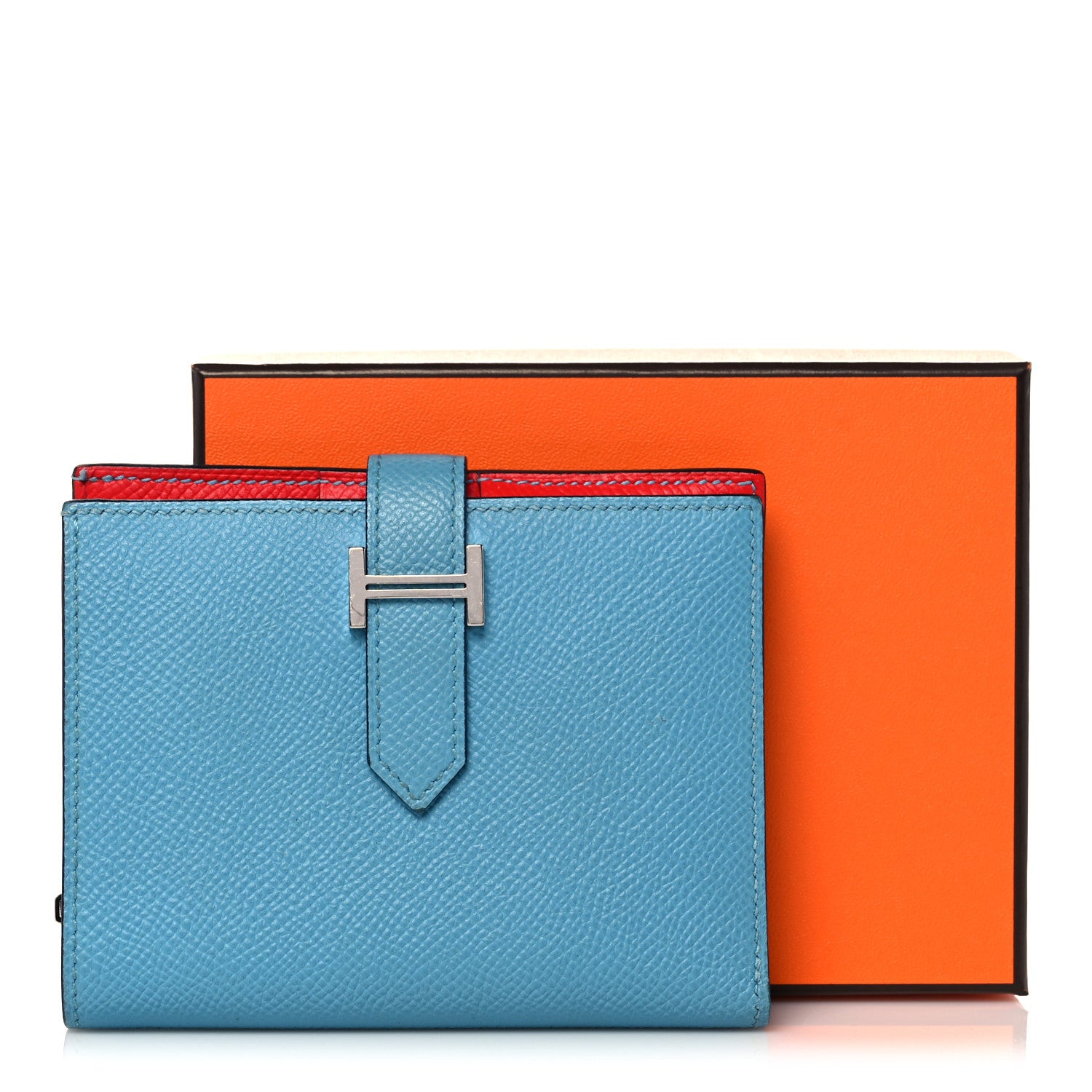 Hermes Epsom Verso Bearn Compact Wallet Bleu Du Nord Rouge De Coeur 9 of 9