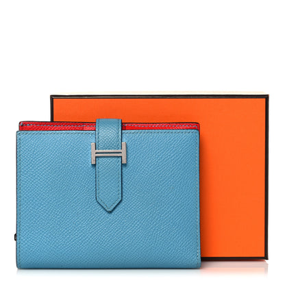 Hermes Epsom Verso Bearn Compact Wallet Bleu Du Nord Rouge De Coeur 9 of 9