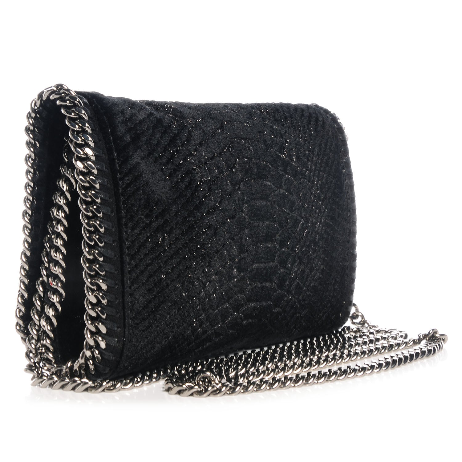 Stella McCartney Python Embossed Velvet Falabella Crossbody Black 3 of 8