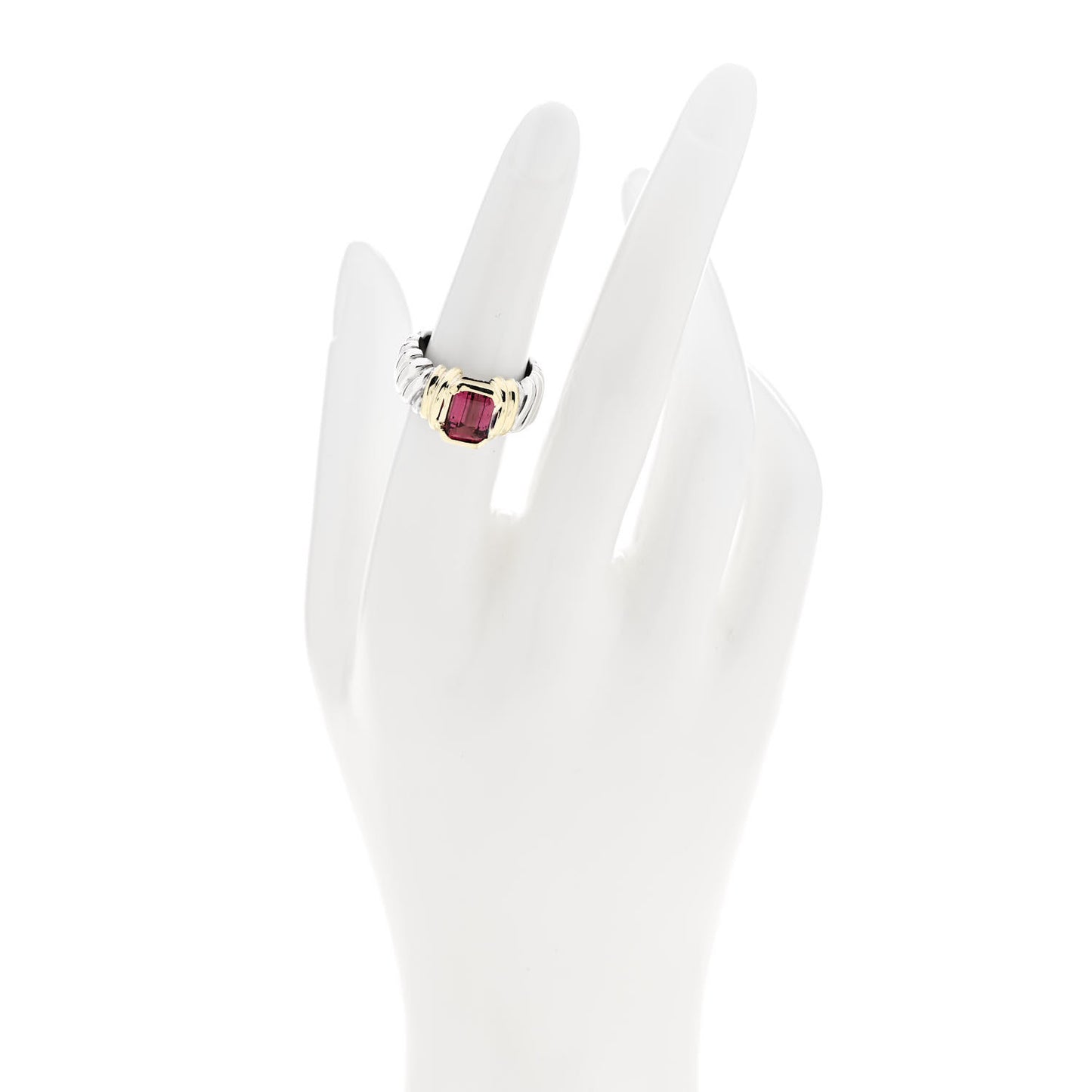 Sterling Silver 14K Yellow Gold Pink Tourmaline Wide Cable Ring 53 6.25