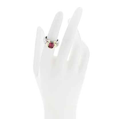 David Yurman Sterling Silver 14K Yellow Gold Pink Tourmaline Wide Cable Ring 53 6.25 2 of 5