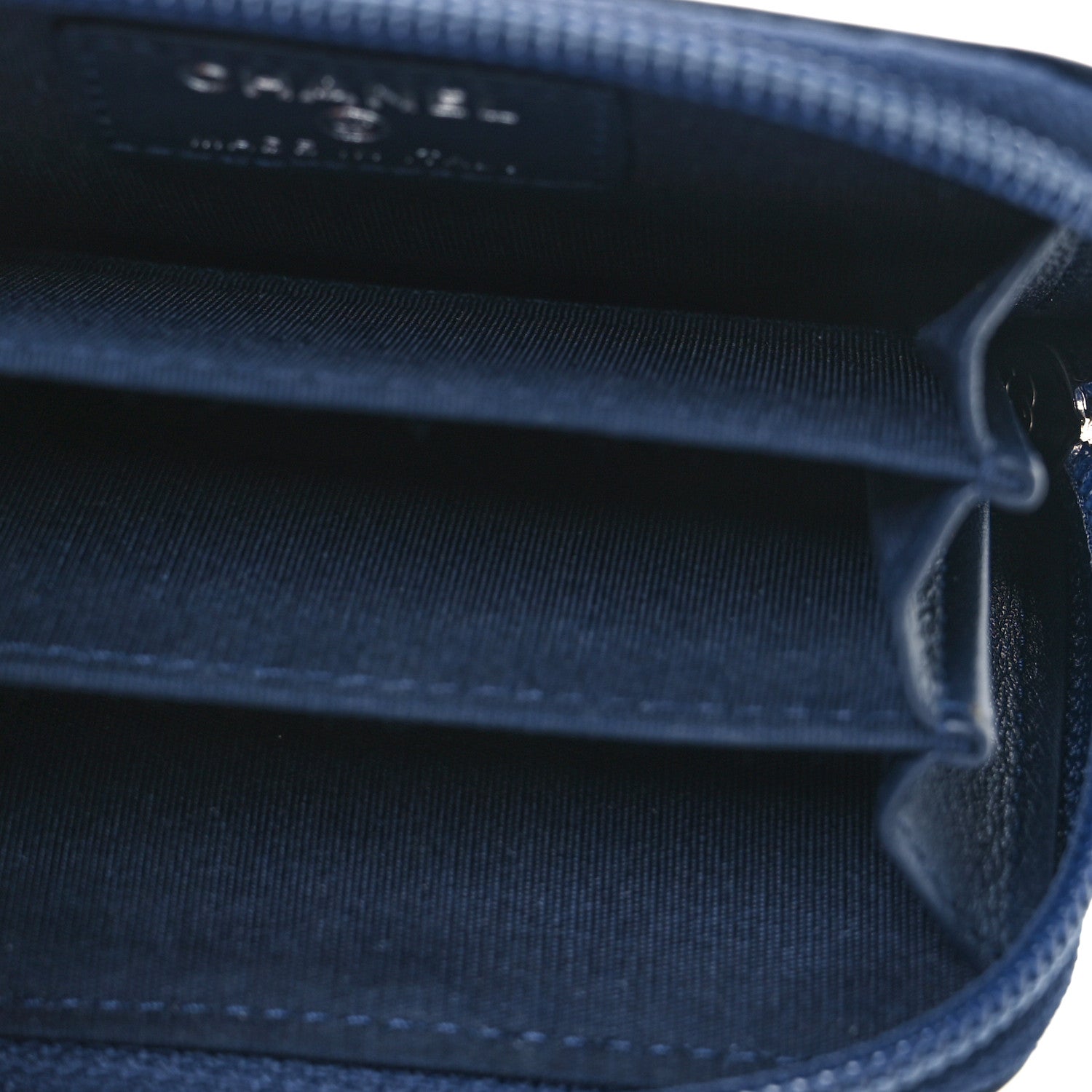 Chanel Calfskin Chevron Quilted Zip Around Boy Coin Purse Navy Blue 5 of 11